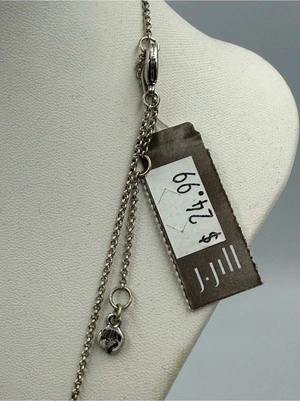 J. Jill Long Silver Tone Hammered Disc Coin Station Necklace with Extension New